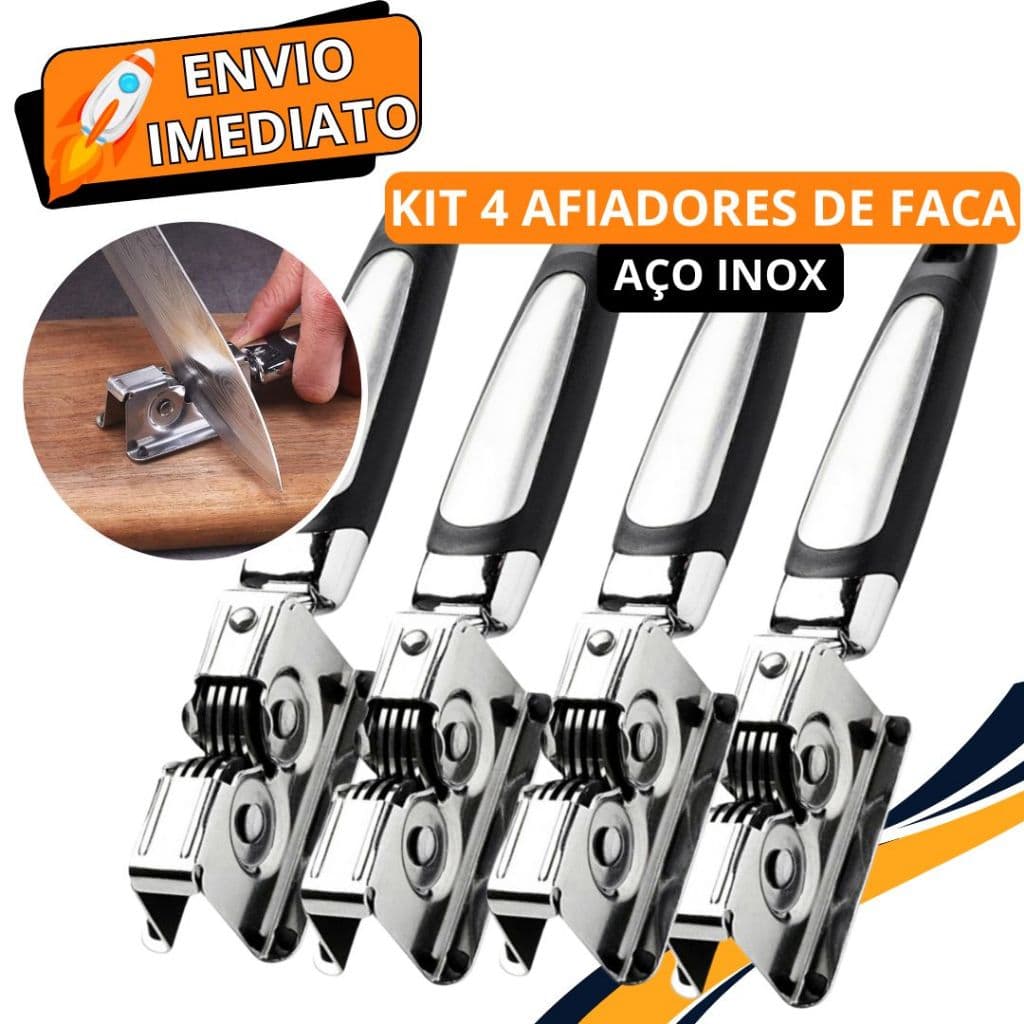 KIT 4 Afiador Amolador de Faca Aço Inox Super Resistente 3 Laminas Profissional para Casa Restaurante Açougue Facas