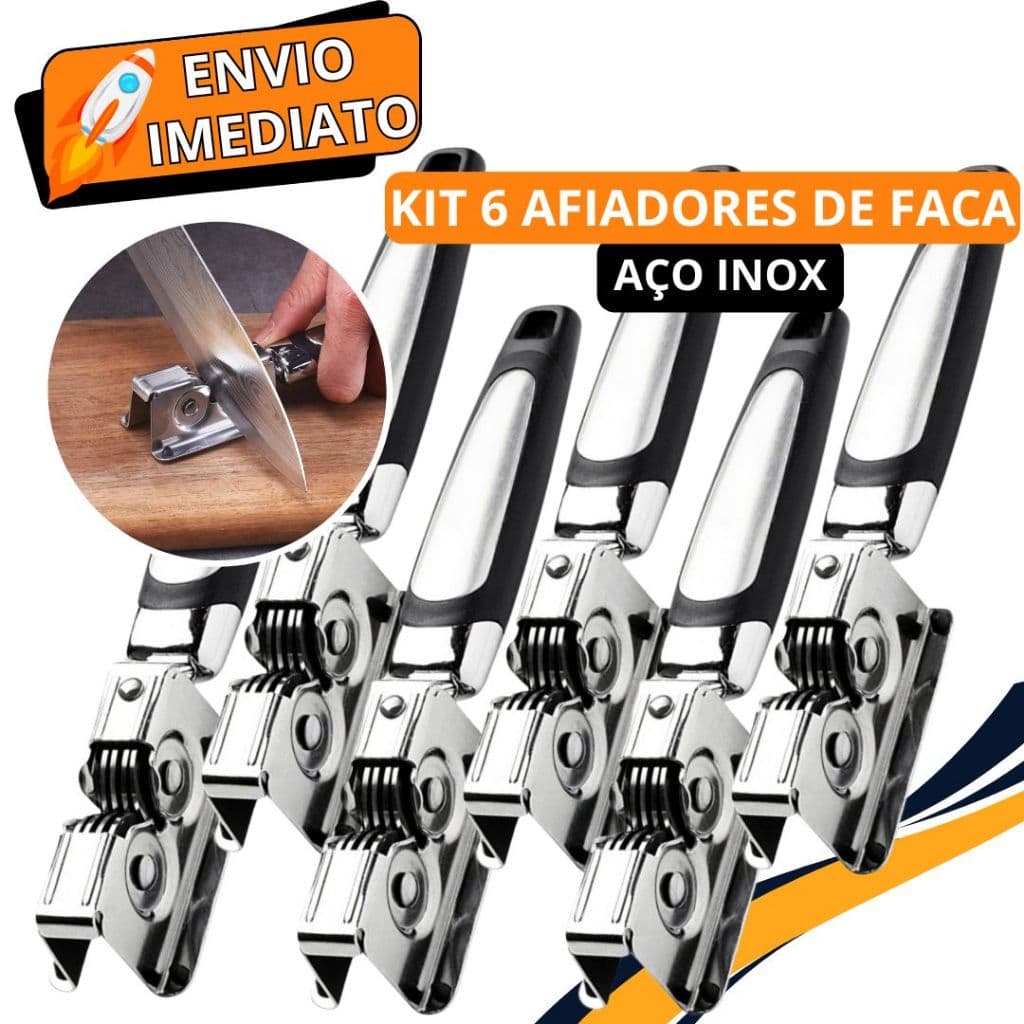KIT 6 Afiador Amolador de Faca Aço Inox Super Resistente 3 Laminas Profissional para Casa Restaurante Açougue Facas