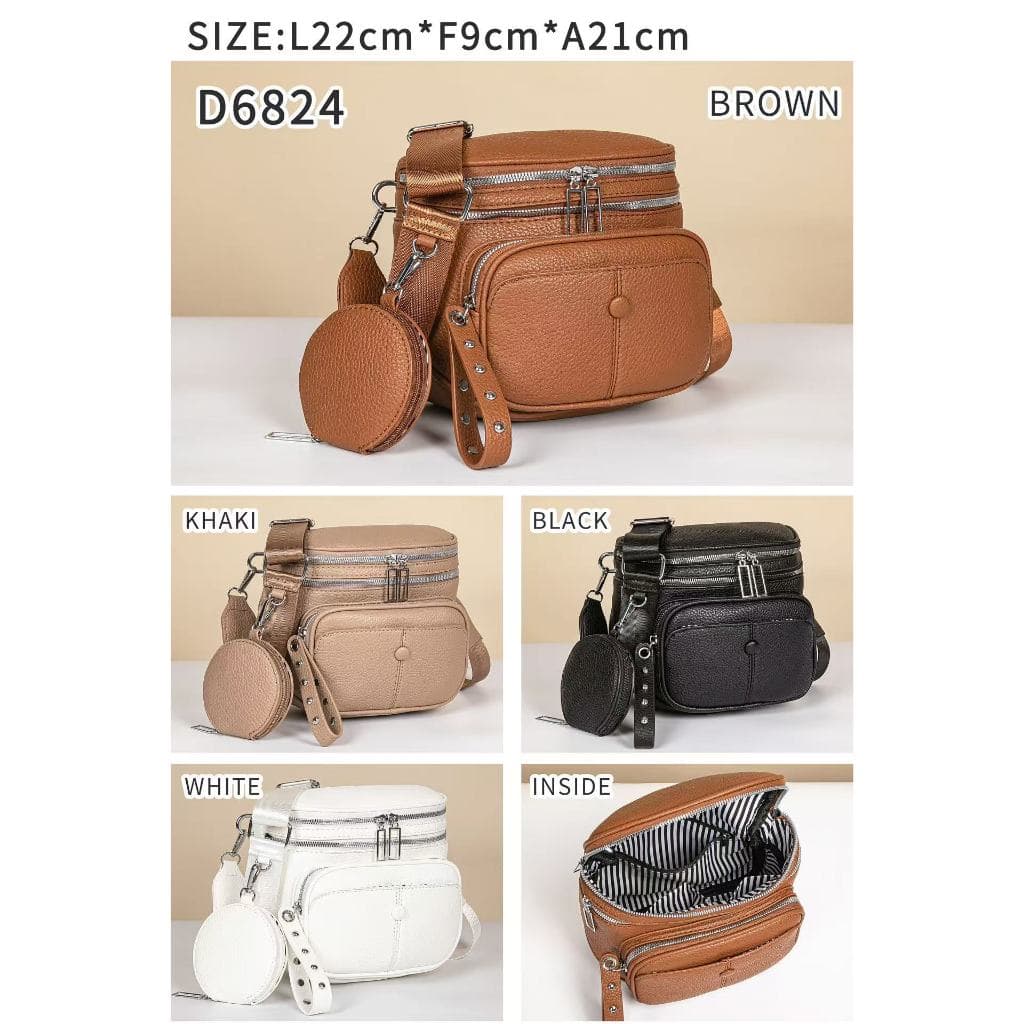 Bolsa Pochete Feminina Em Couro Pu Transversal Tipo Pochete Com Zíper Duplo 6824