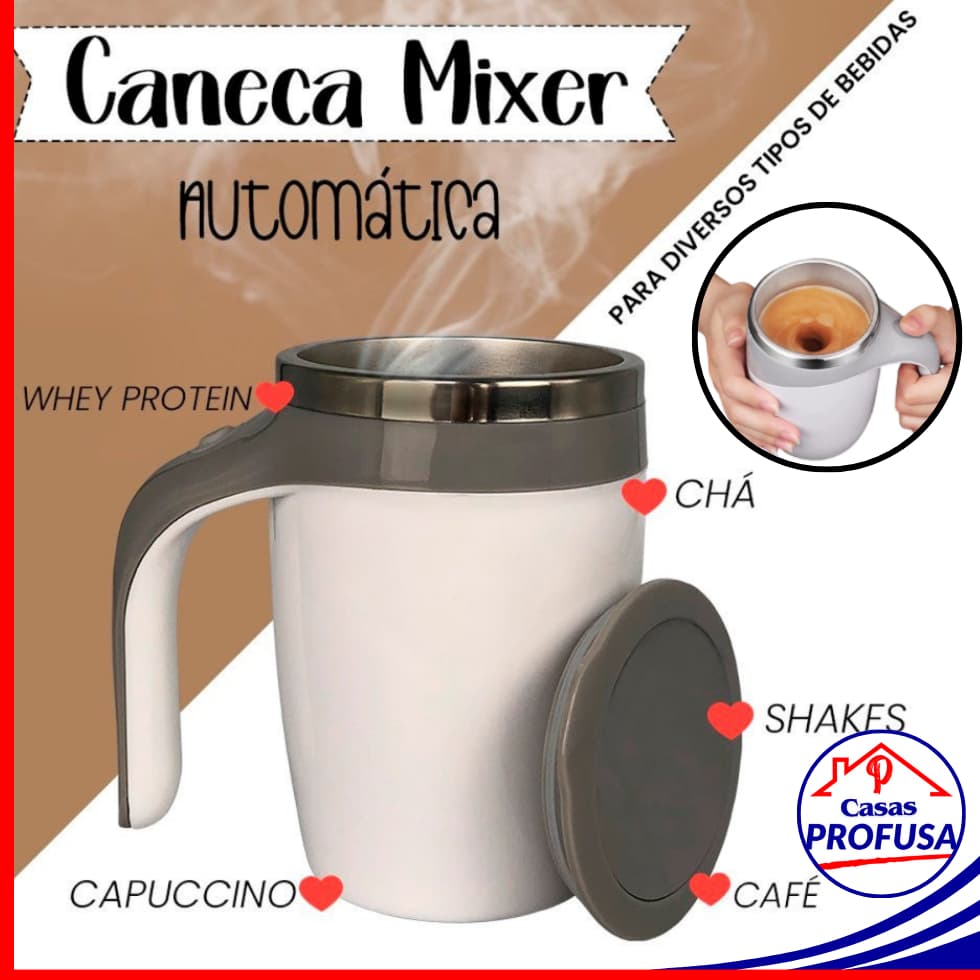 Caneca Mixer Inox Automática Elétrica Térmica Copo Misturador Café Chá Cappuccino Shake Whey Protein