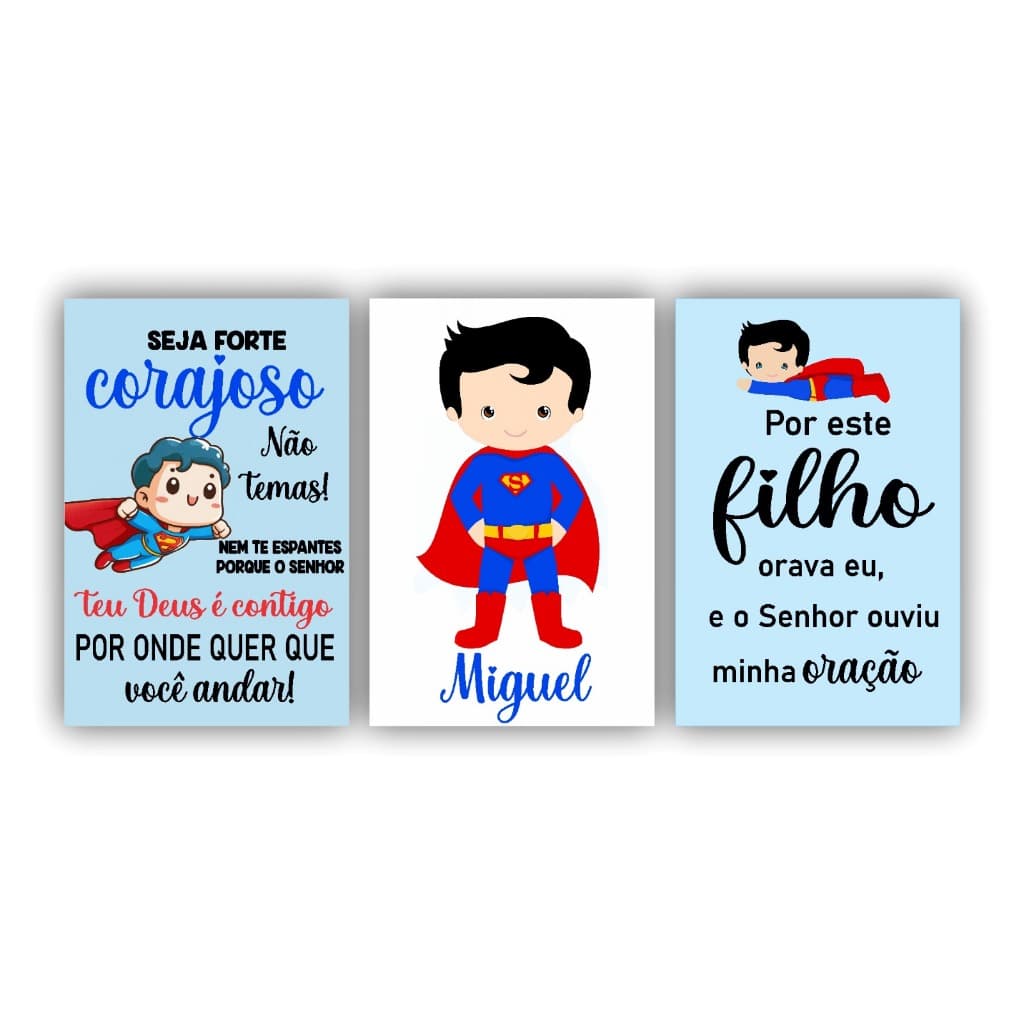 QUADRO QUARTO BEBE SUPER HOMEM BATMAN HOMEM ARANHA  PERSONALIZADO COM NOME
