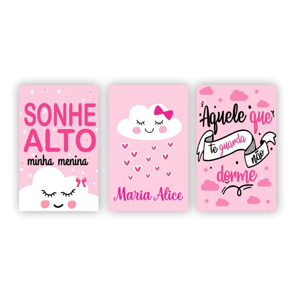 QUADRO INFANTIL NUVEM SEU NOME ROSA ROXO SONHE ALTO MENINA