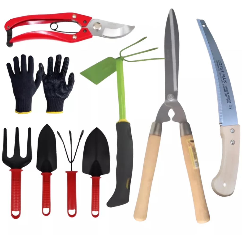 Kit Ferramentas Jardinagem Jardim Serrote Mini Enchada Garfo Luva Tesoura de poda Tesoura de grama