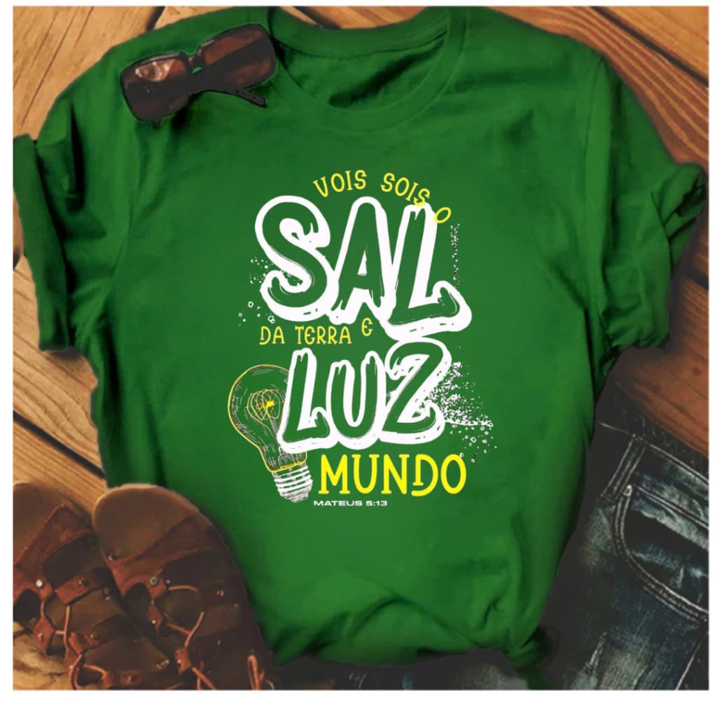 Camisa Estampada Evangélica SOU LUZ DO MUNDO E SAL DA TERRA 100% Algodão Envio Imediato