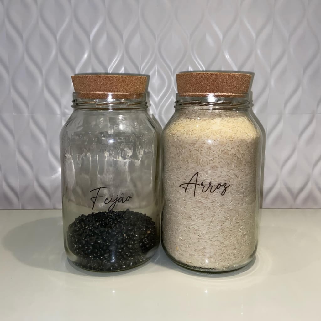 2 Potes de Mantimentos 3,2 litros Vidro | Arroz e Feijão | Tampa/Vedação por Rolha