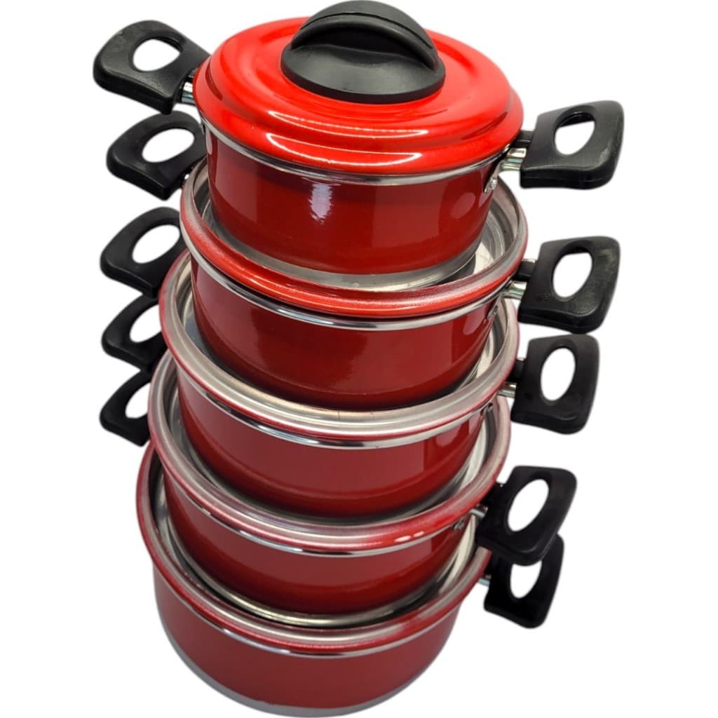Conjunto de panelas aluminio esmaltada vermelha - 5 peças com tampa - kit de panela pequena e média