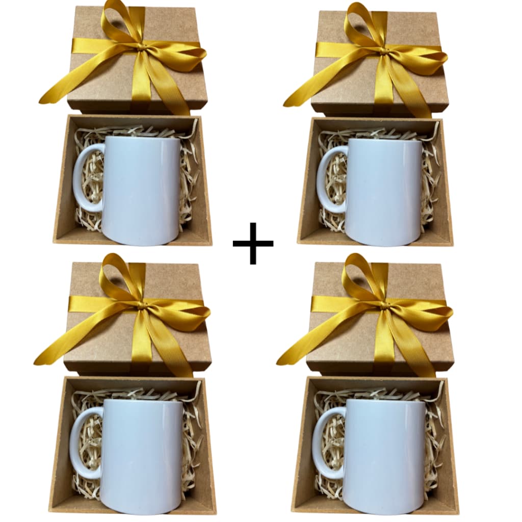 kit 4 Caixa Para Caneca 325ml 15x13x10 MDF Cru - Acompanha laço + Palha