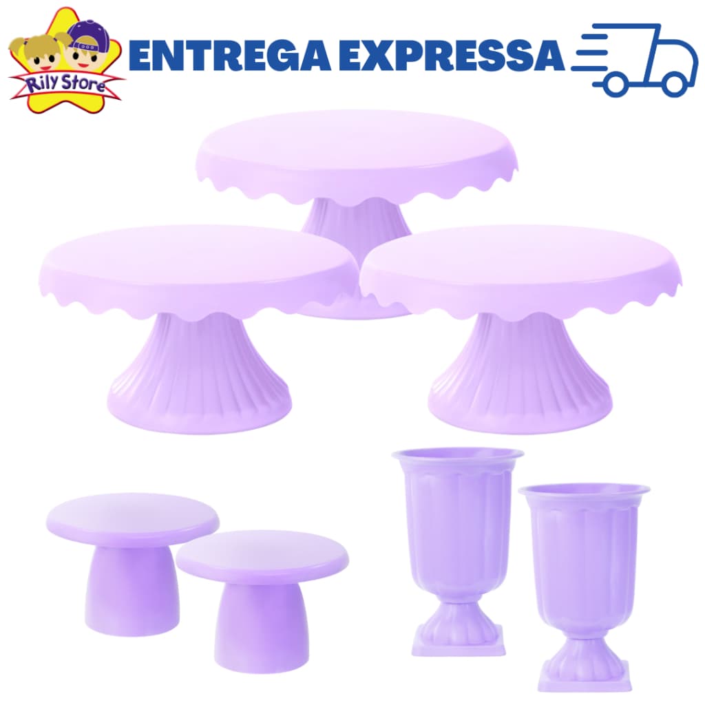 Kit Decor 3 Boleira Cake Renda 19cm + 2 Vasos Grego + 2 Mini Slim +  Diversas Cores