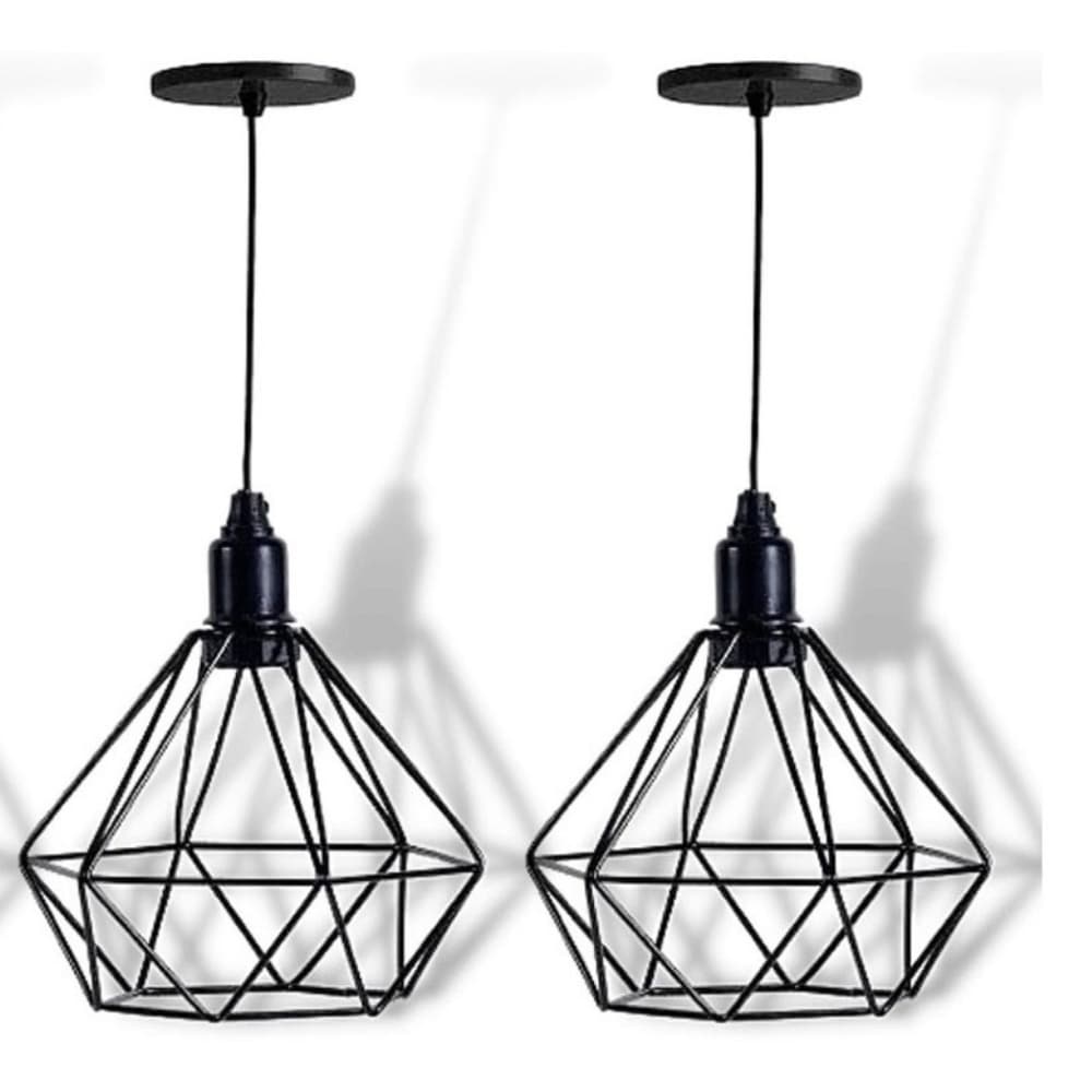 Kit 2 Pendente Diamante Piramide Industrial Luminaria Cabo Regulavel