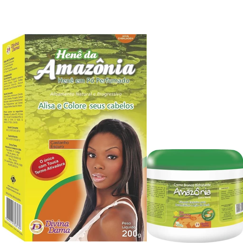 Amazônia Henê Pó 200g + Creme Branco para henê 500g Divina Dama Escolher Cores