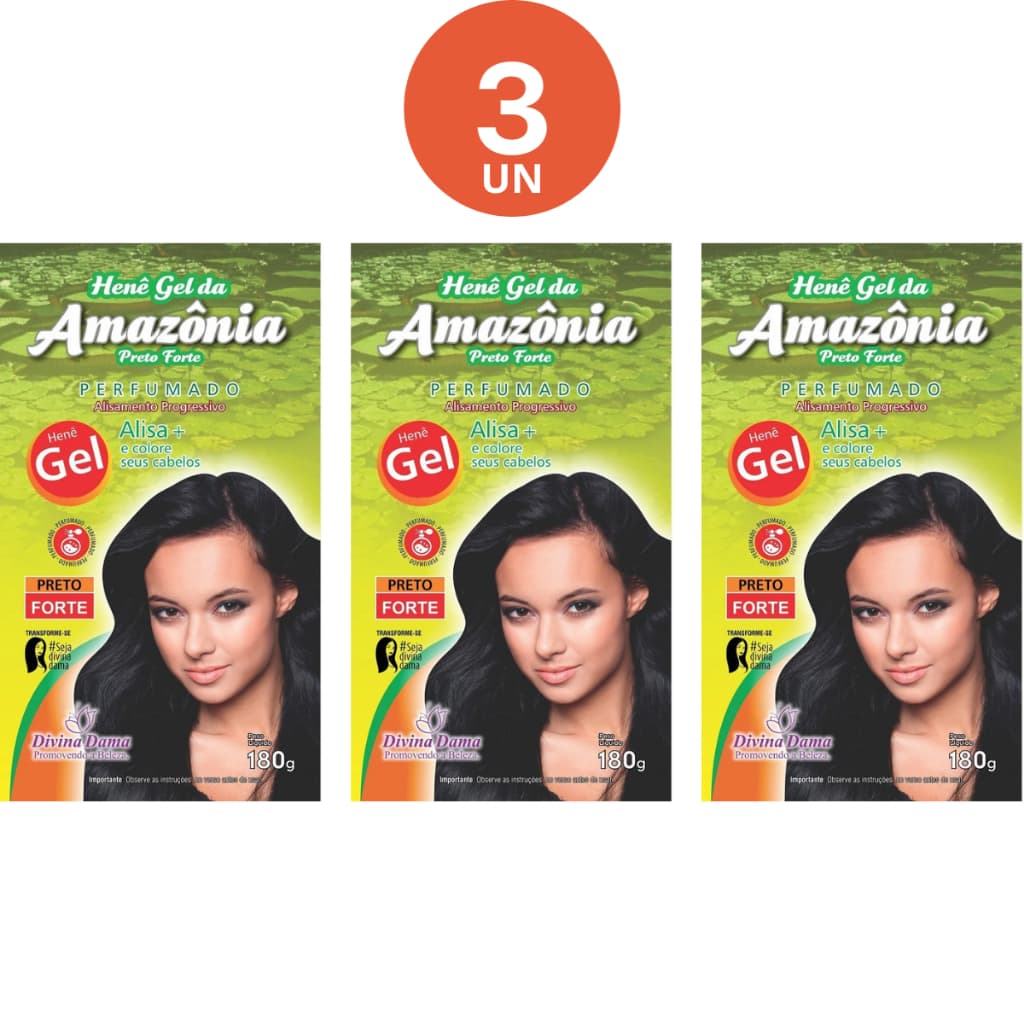 Kit Com 03 Amazônia Henê Gel 180g Preto Forte Pouche Divina Dama