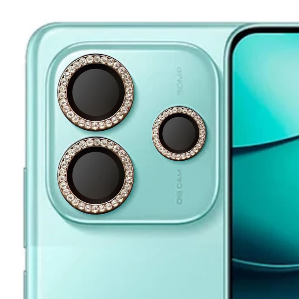 Película da Câmera Strass Diamante Dourado Para Redmi Note 14 4G