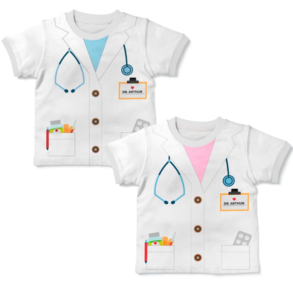 Camiseta infantil MÉDICO personalizada com nome rosa ou azul