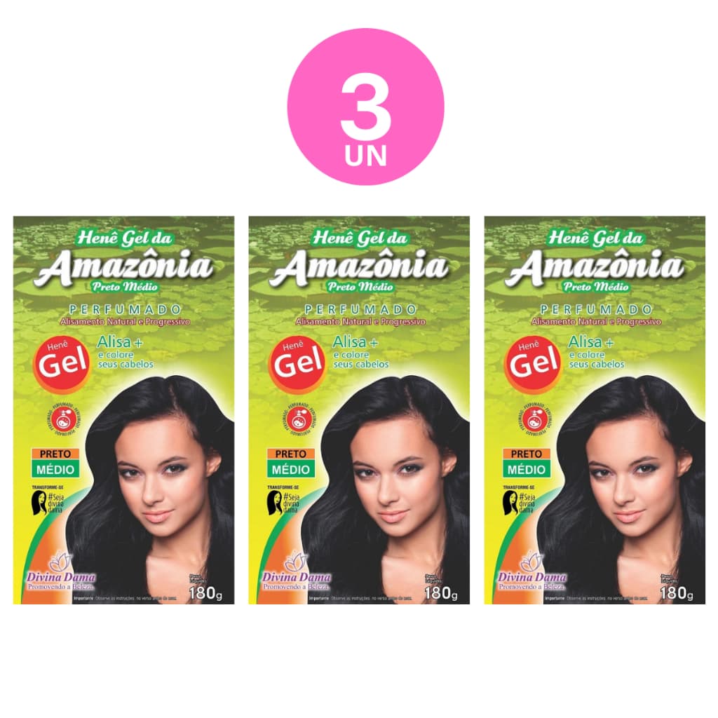 Kit 03 Amazônia Henê Gel 180g Preto Médio Pouch Divina Dama