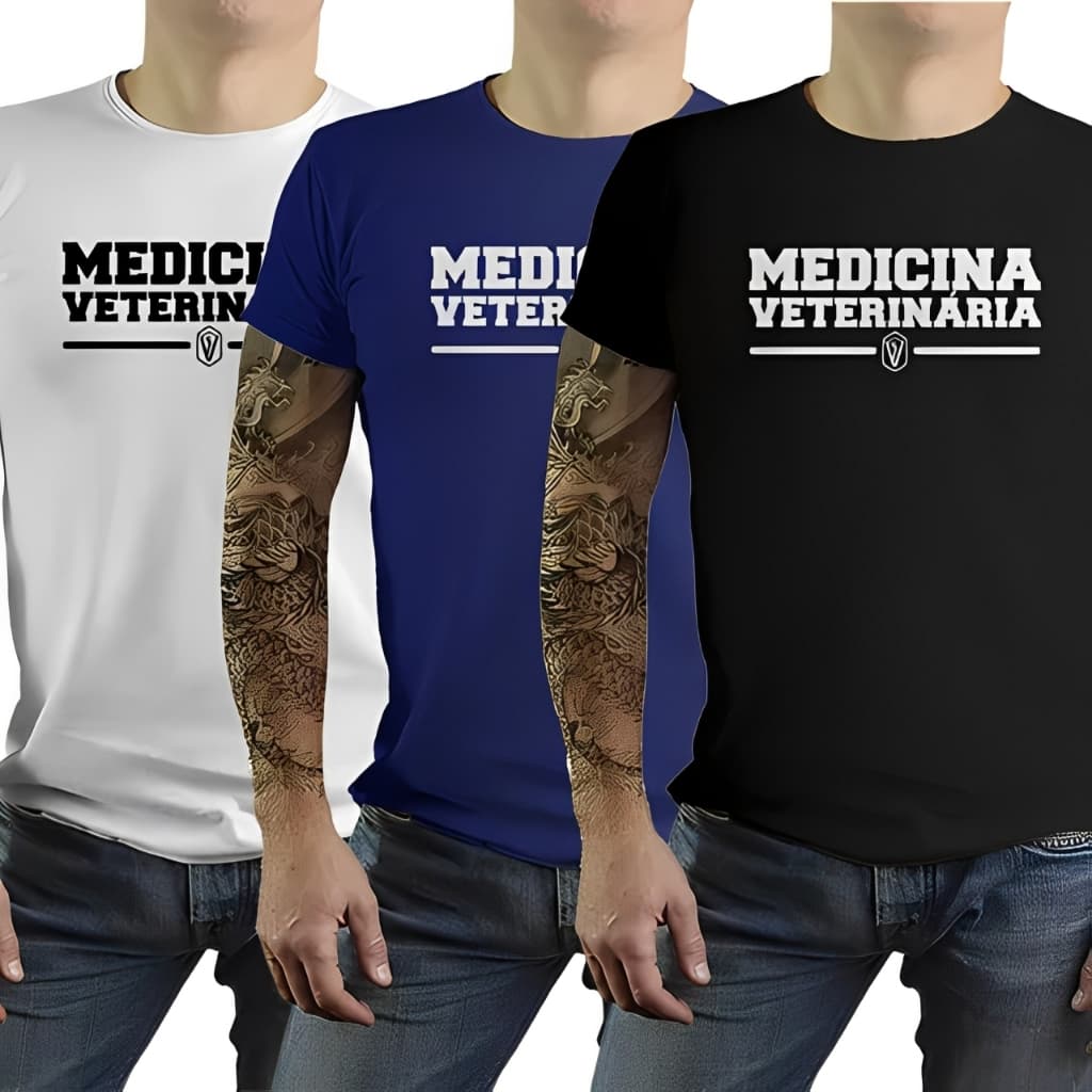 Kit 3 Camiseta Medicina Veterinária Camisa Masculina 100% Algodão Camisa Blusa