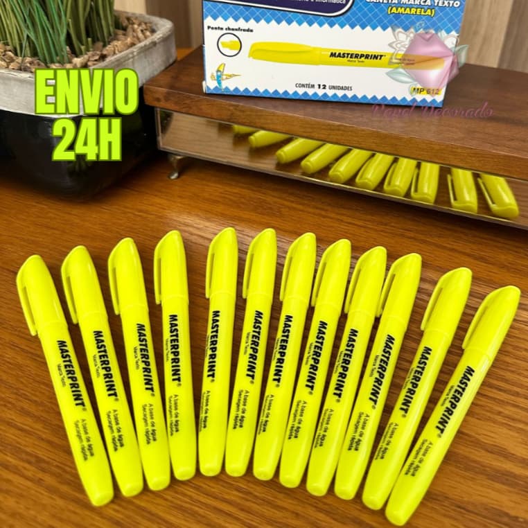 Kit 12 Marca Texto Neon Amarelo Masterprint - Grifa Texto