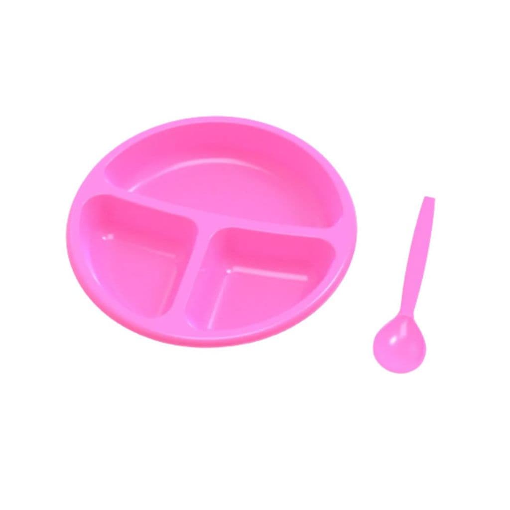 Kit Baby Prato Com Divisória + Colher Infantil Divertido Neném Bebê Bowl Criança Rosa e Azul Uninjet