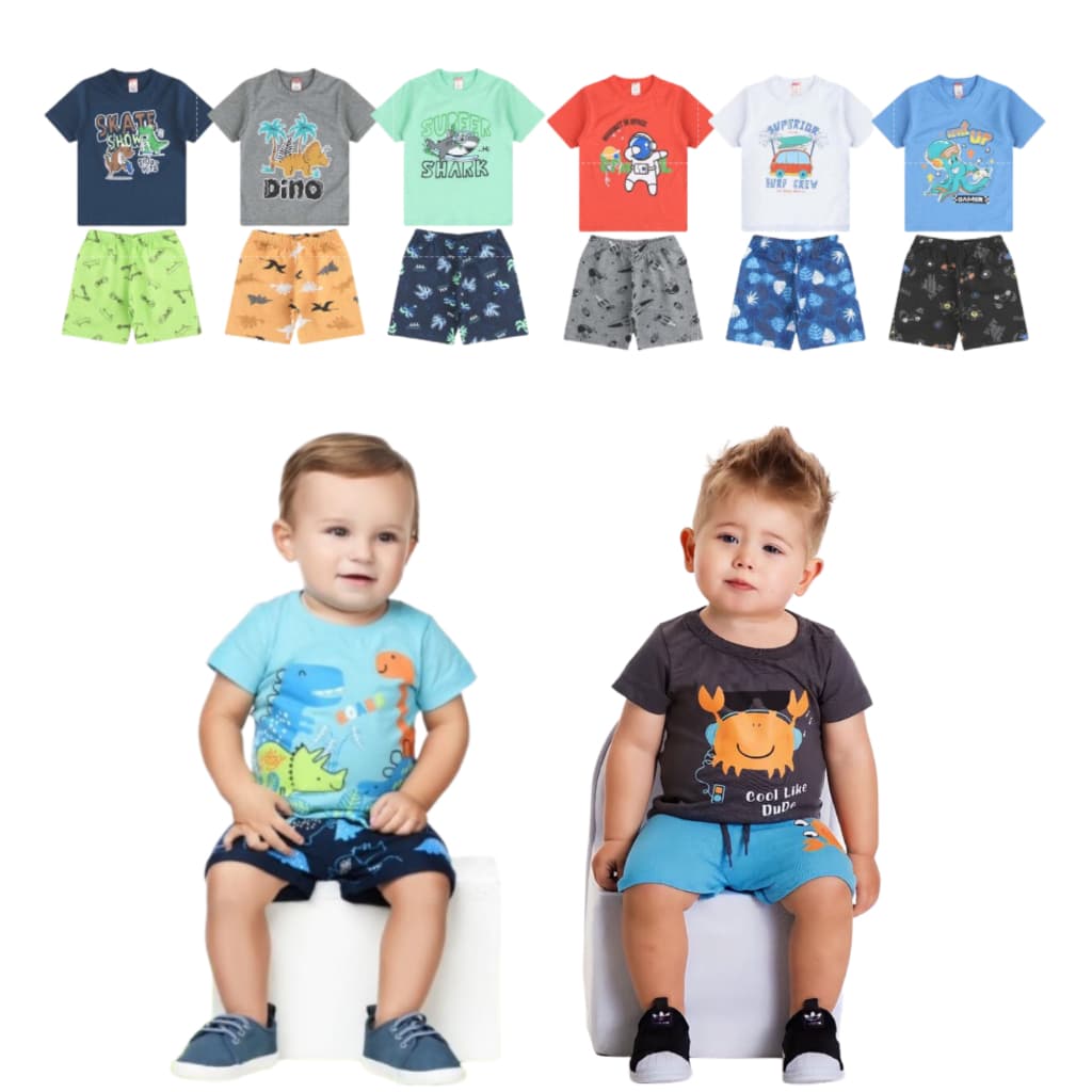 Kit 4 Peças Roupa Bebe Menino Infantil Bebe Menino Algodão