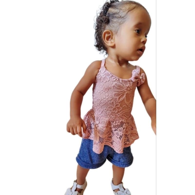 Blusa infantil, peplum de alcinha, com laço
