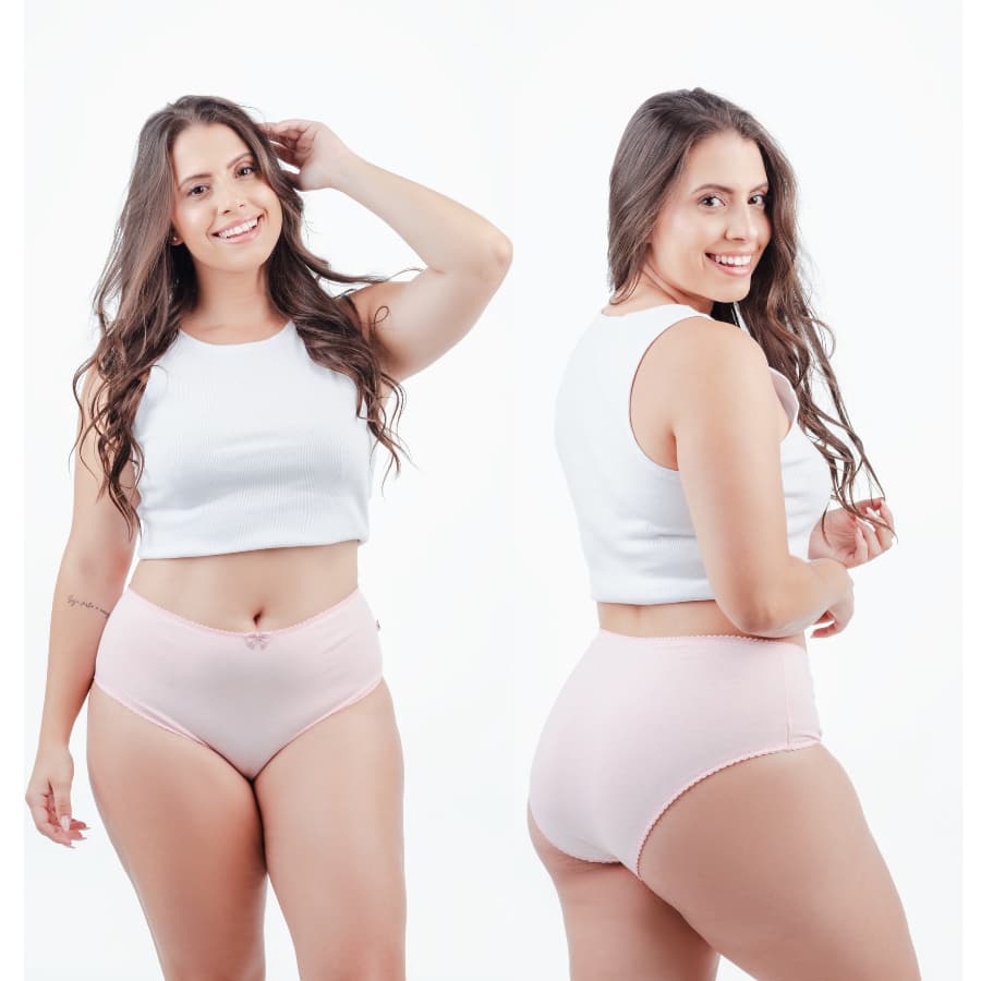 Kit 5 Calcinhas Feminina Cotton Adulto Modelo Especial Algodão Confortável Lisa Cintura Alta