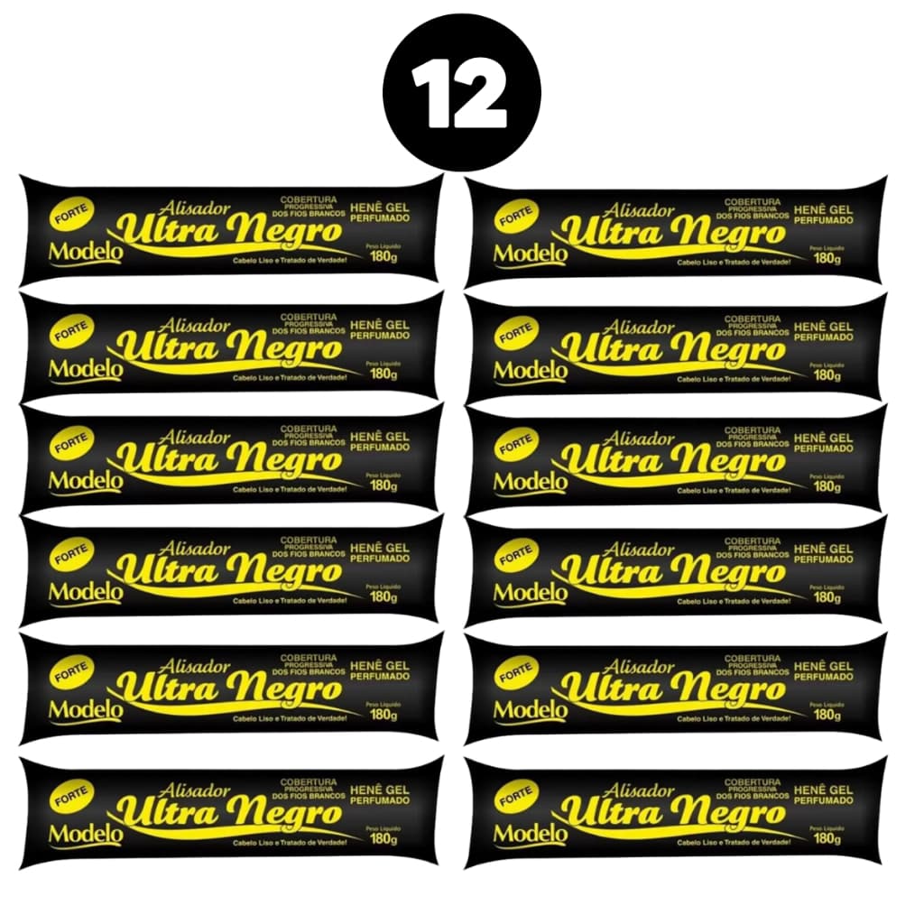 Kit C/12 Modelo Henê Gel Alisador Ultra Negro 180g Divina Dama