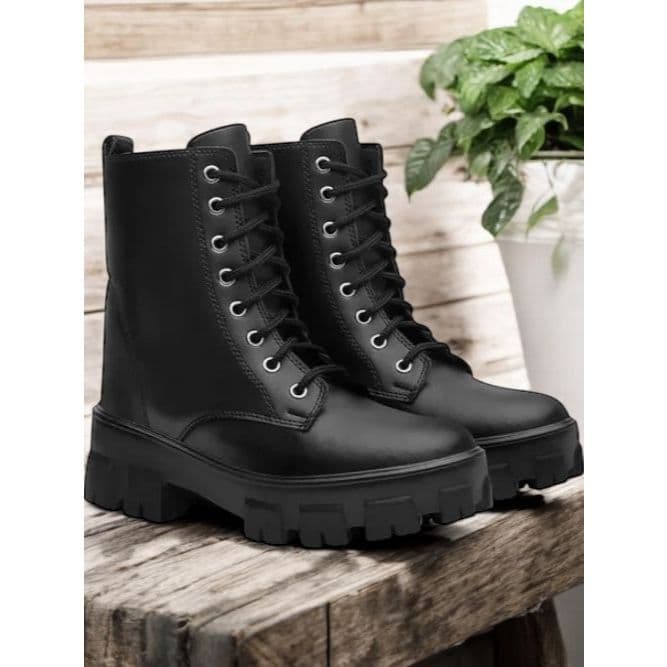 Coturno Feminino Preto Bota Tratorada Blogueira Lançamento Inverno