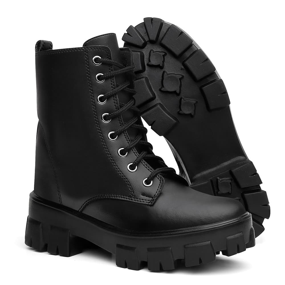 Bota Chelsea Coturno Cadarço Feminina Plataforma Blogueira Confortável