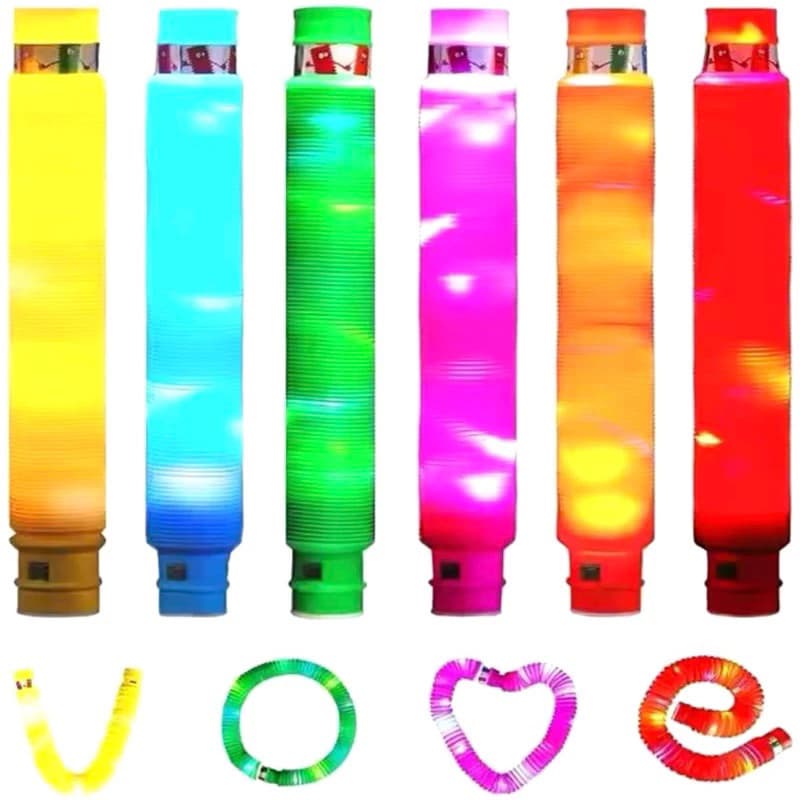kit com 6 Pop tube grande de brinquedo com led cores variadas tubo sensorial luminoso