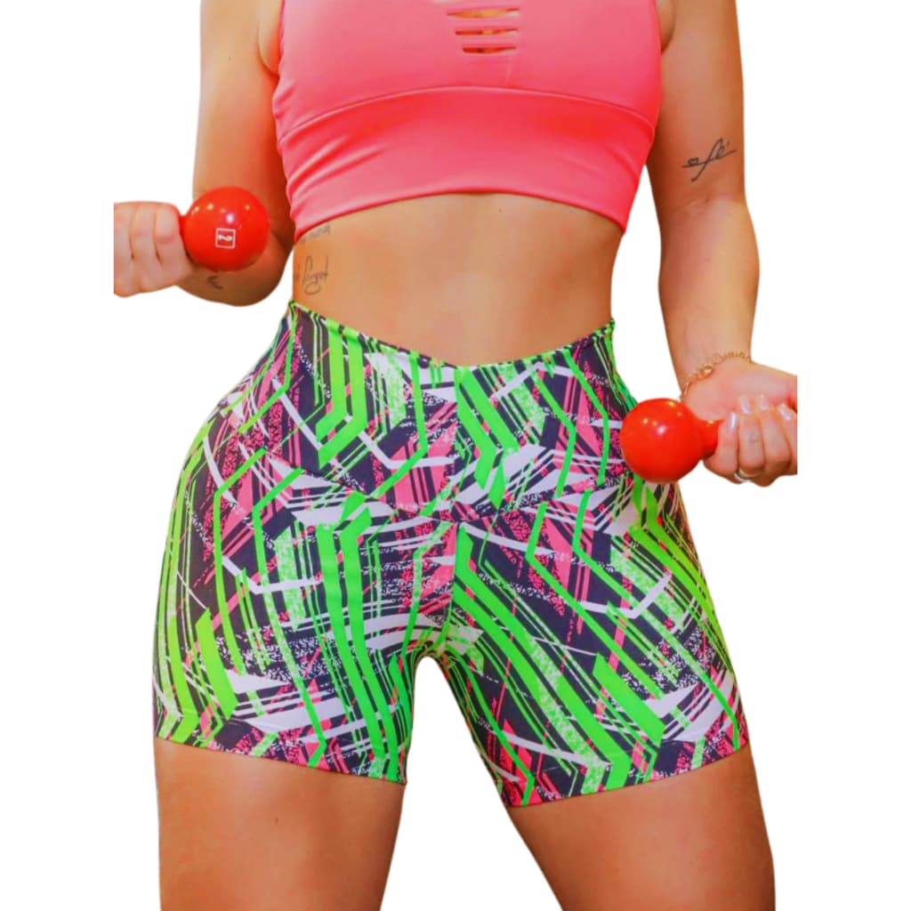JOGO 3 Shorts meia feminino coxa estampado academia malhar cintura Alta
