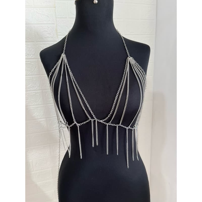 Colar corporal sutiã de correntes bodychain Ouro e Prata