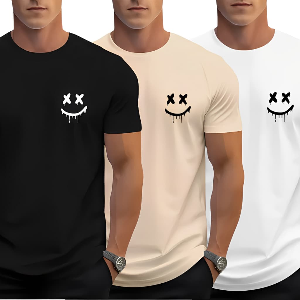Kit 3 Camisetas Masculina Estampa Peito Smile Estilosa Moda Camisa Blusa 100% Algodão