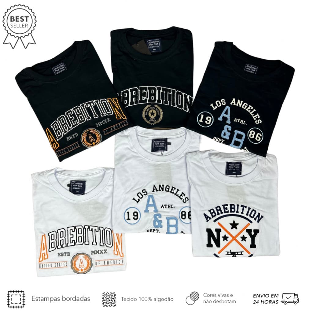 Camiseta Masculina Bordada Abrebition - Várias Estampas - Malha 30.1 Penteado