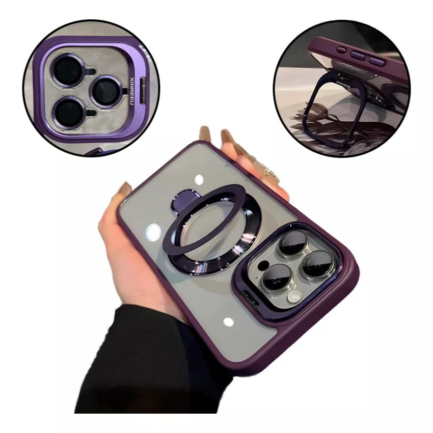 Case Capa Capinha com Suporte Magsafe Película de Câmera para iPhone 11 12 13 14 15 Pro Promax