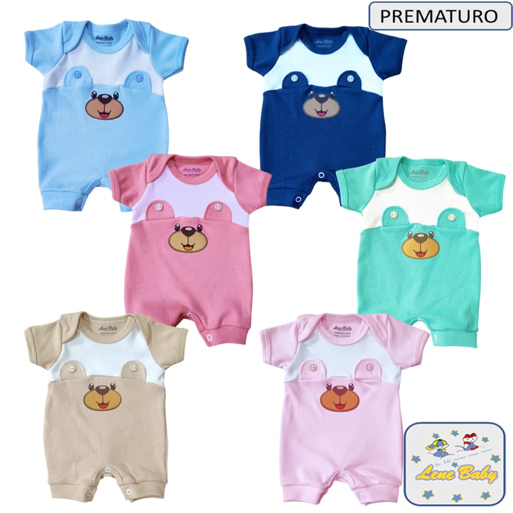 Macacão Curto Suedine 100% Algodão  para Bebê  Prematuro e Boneca Reborn LENE BABY