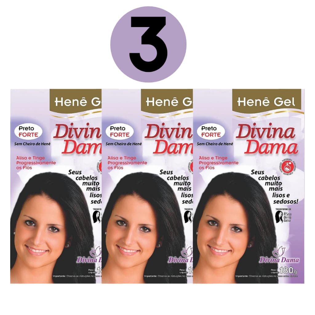 Kit C/03 Henê Gel 180g Preto Forte Pouch Divina Dama