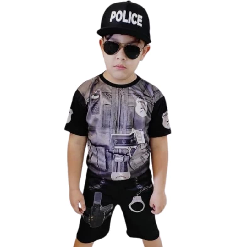 Fantasia Infantil Policial Com Boné Completa Para Meninos Exclusivo