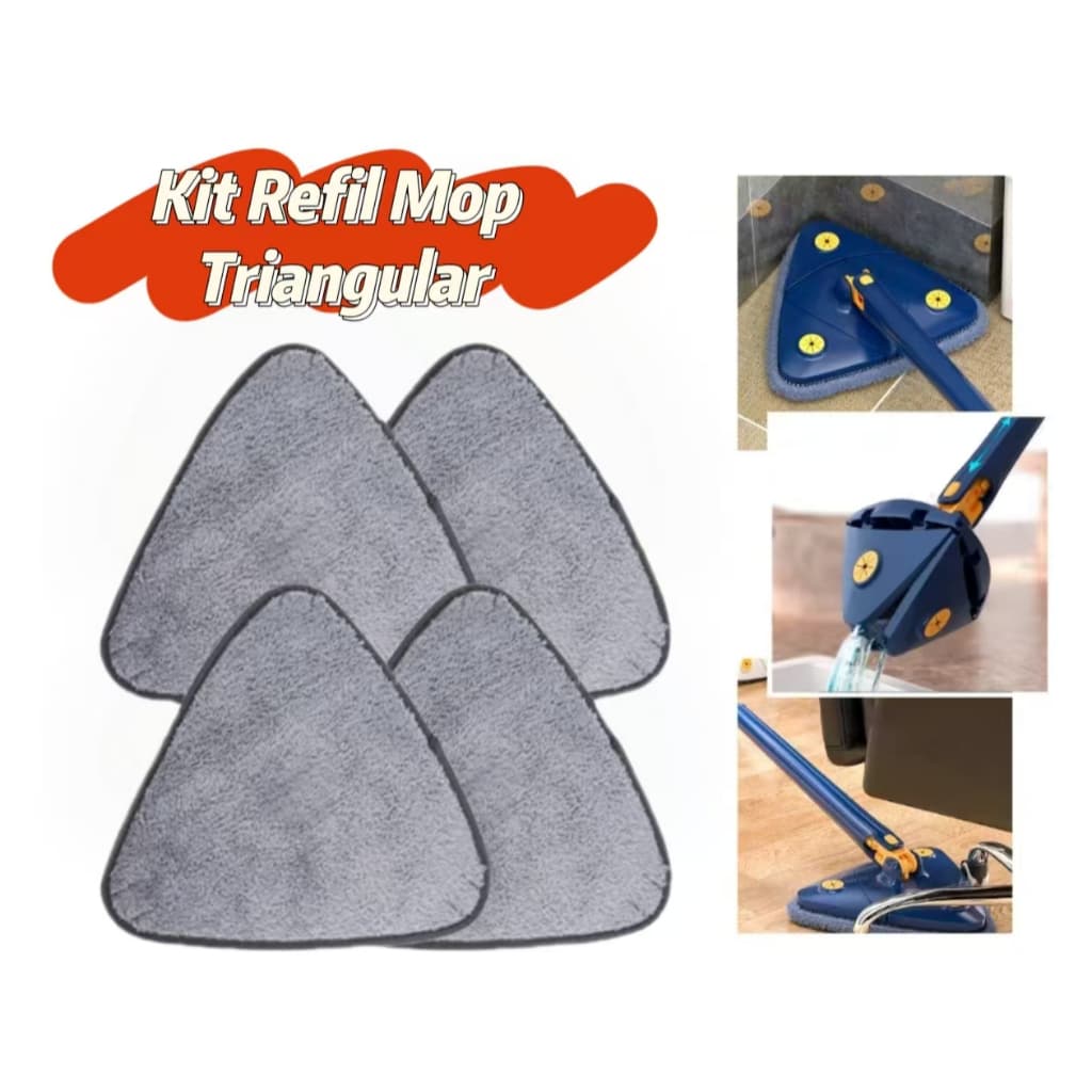 Refil Mop Triangle Esfregão  Giratório Premium Microfibra  Machine Washable