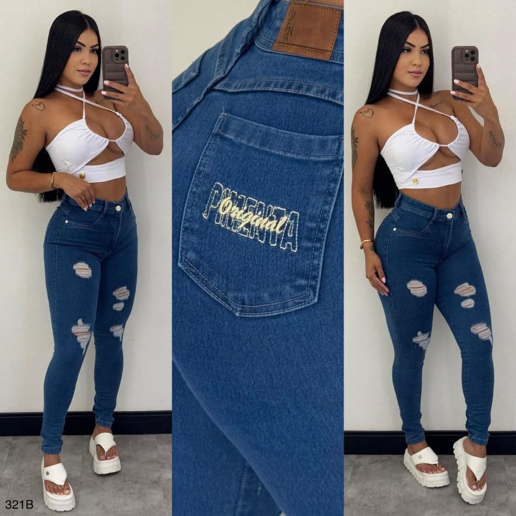 Calças Jeans Sal e Pimenta - Pimenta Original com lycra cintura alta em oferta