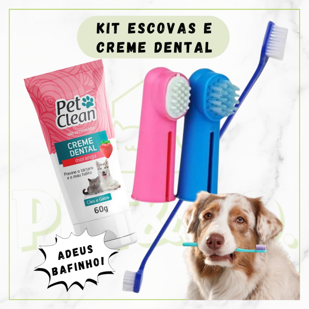 Kit Escova Dental para Cachorro e Creme Pet Clean Higiene Bucal Diária