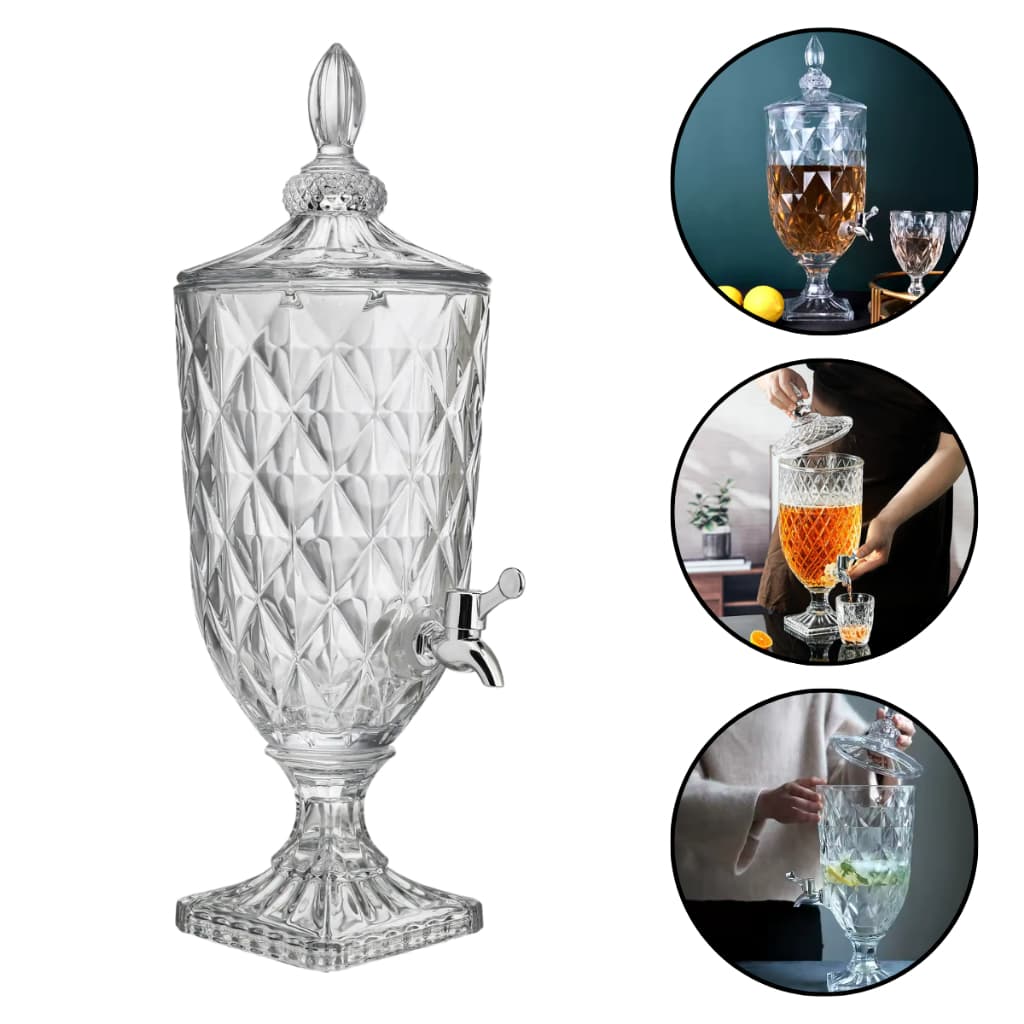Suqueira Dispenser De Vidro 5l Diamond Transparente Luxo Com Torneira Diamante Buffet