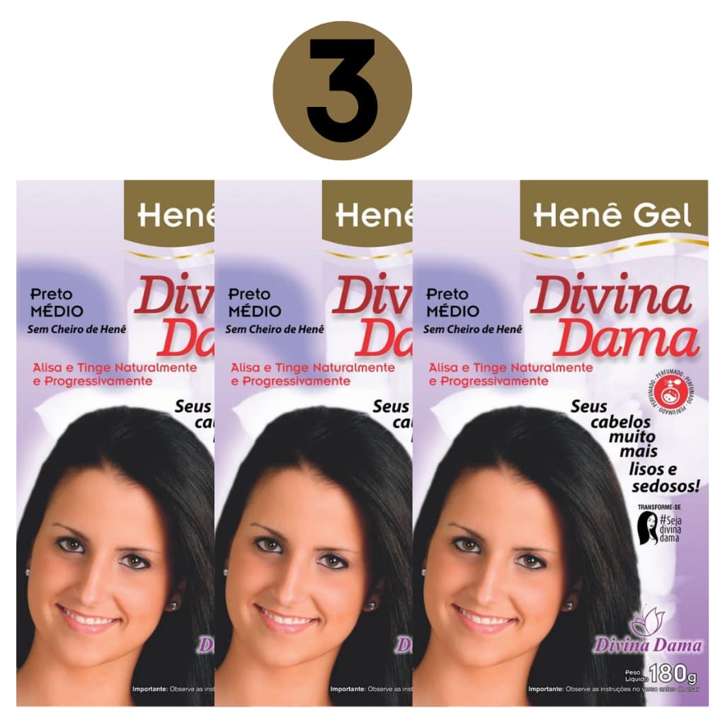 Kit C/ 03 Henê Gel 180g Preto Médio Pouch Divina Dama