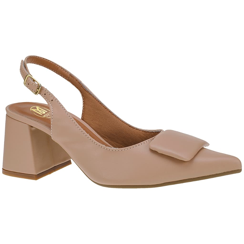 Sapato Scarpin Feminino Social Bico Fino Enfeite Quadrado Delicado Fechado Salto 18203
