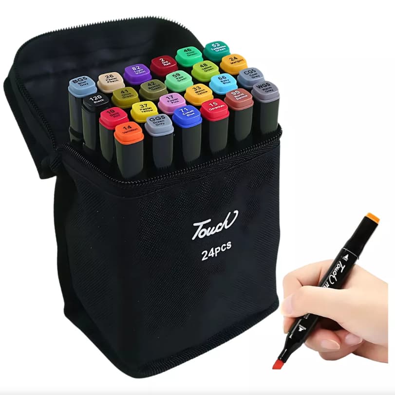 Kit Canetinhas Coloridas 24 Cores Ponta Dupla Com Estojo