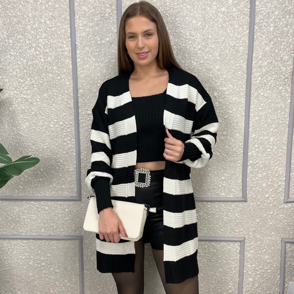 Conjunto Tricôt Feminino Twin Set Cropped + Cardigan Punho Cardigâ Frio
