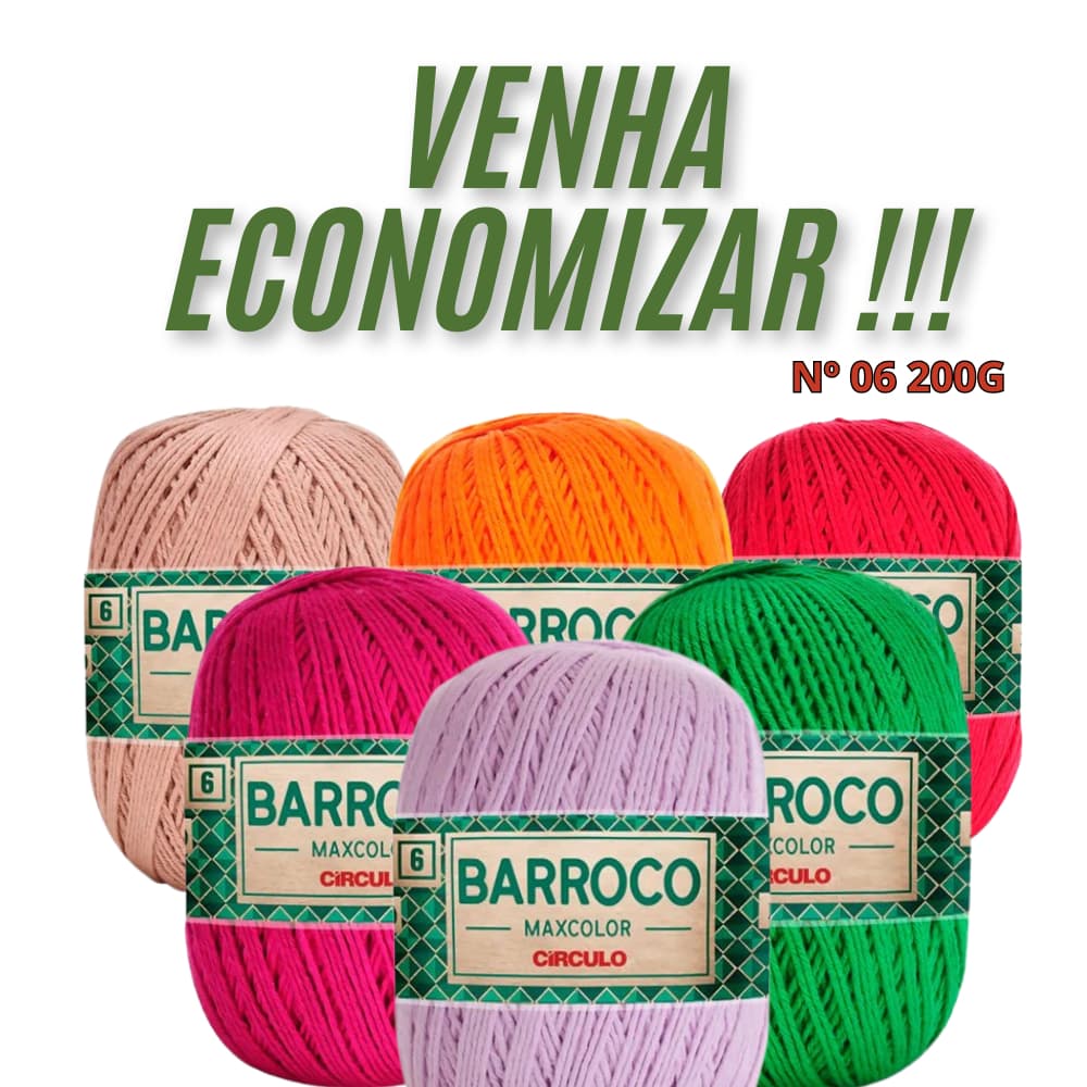 Barbante Barroco Círculo N°6 200g 100% Algodão– Perfeito para crochê e tricô: crie tapetes, mantas..