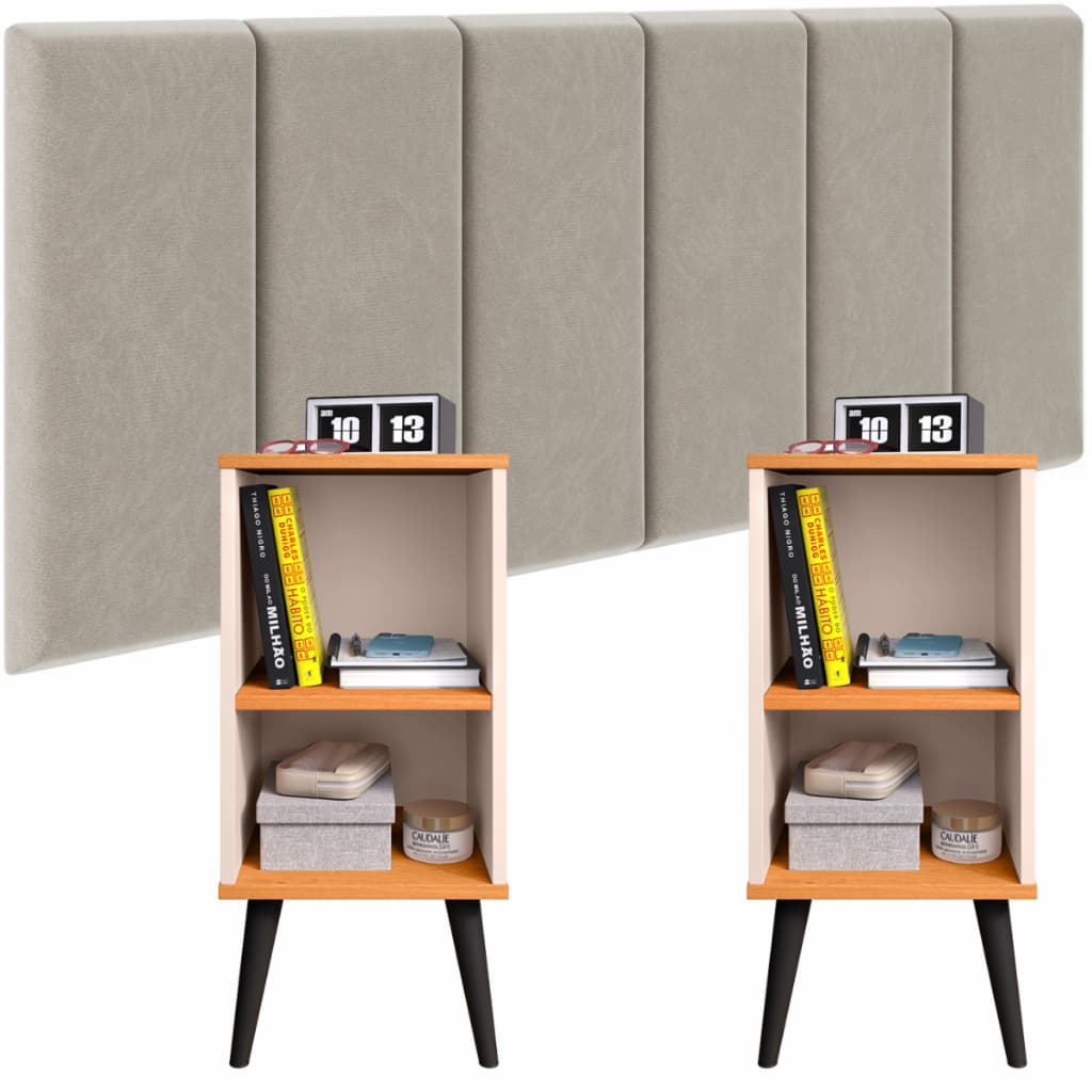 Conjunto 2 Mesa De Cabeceira E Cabeceira Estofada Cama Casal kit quarto