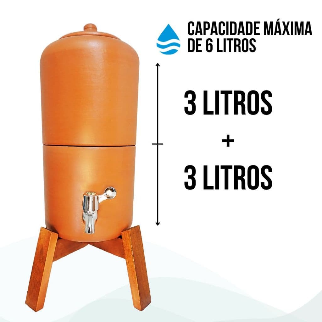 Filtro De Água 6L de Barro + Suporte .Filtro de Agua Para Apartamento Cozinha Bancada Apoio Luxo