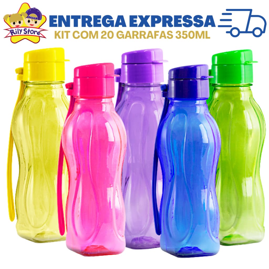Kit com 20 Garrafas Squeeze 350 ML de Água, Academia, Esportes + Diversas Cores