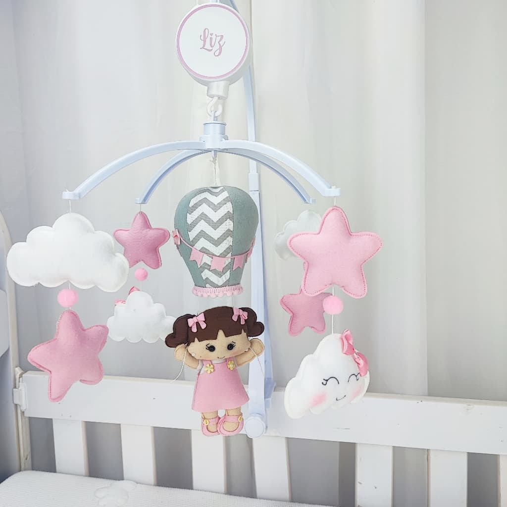 Mobile de Bebê Menina Balão Nuvem | Decoração Quarto Infantil