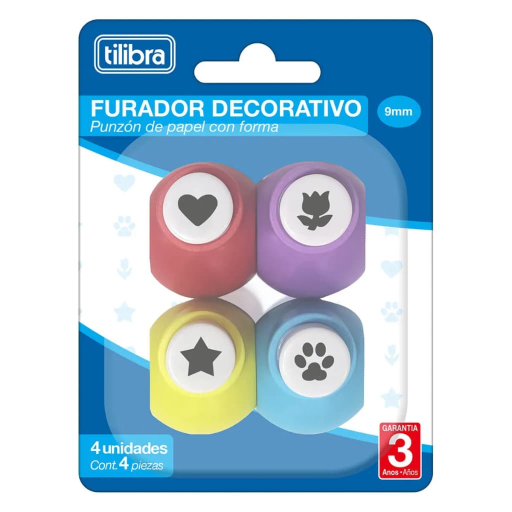 Mini Perfurador de Papel Decorativo Tilibra 9mm - Fllor, Coração, Estrela e Patinha